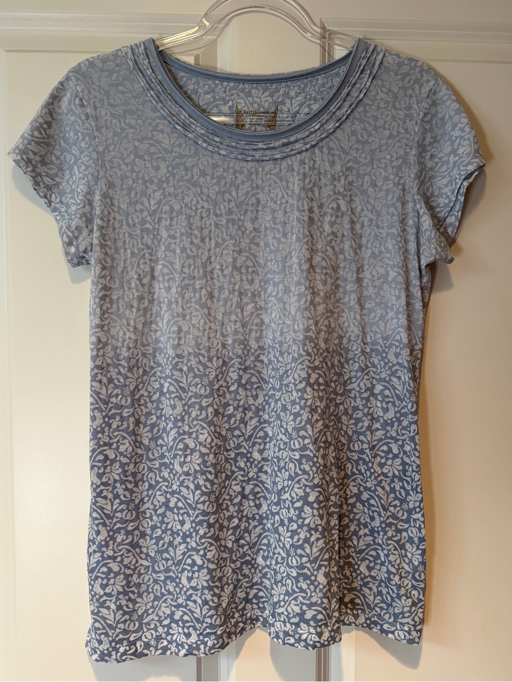 Ruff Hewn Light Blue Floral Ombre Short Sleeve Tee with Distressed Collar